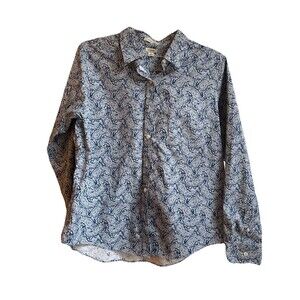 L.L. Bean Wrinkle Resist Blue Paisley Print Button Down Shirt Women's Size L